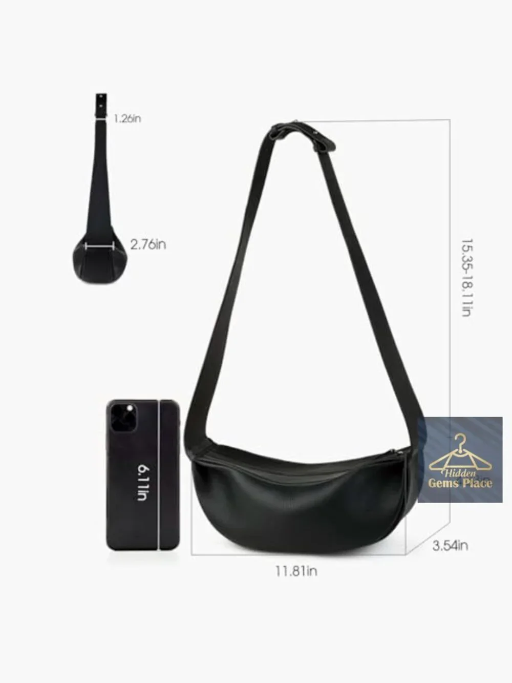 Genuine Leather Hobo Sling Crossbody Bag Wide Strap Minimalist